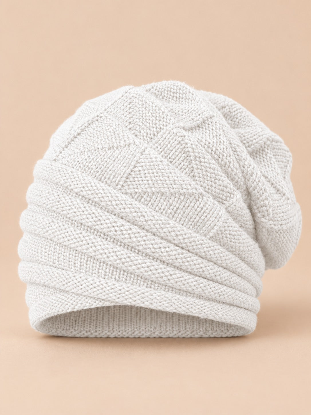 Bonnet slouchy femme ample pour le ski, blanc, vue de face