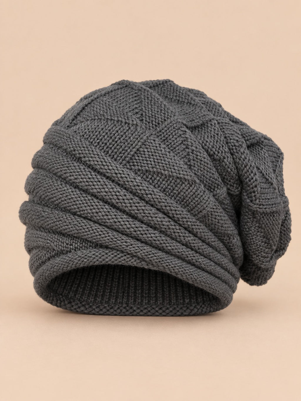 Warmer Long Beanie für Damen zum Skifahren – Farbvariante Grau, Ansicht von vorn