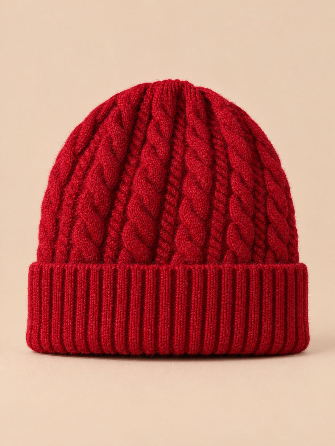 Bonnet torsadé femme en pure laine, bordeaux, vue de face