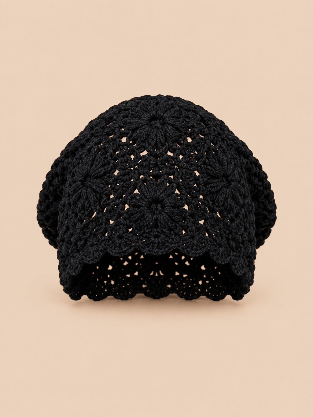 Luftige Turbanmütze im japanischen Retro-Stil – Farbvariante Schwarz, Ansicht von vorn