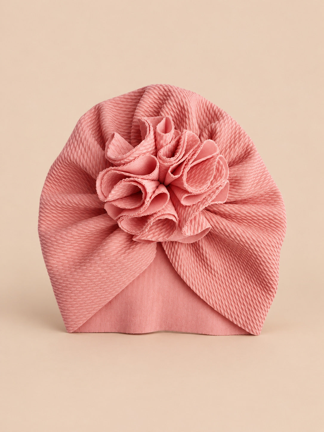 Baby-Turbanmütze mit Blume für neugeborene Mädchen – Farbvariante Rosa, Ansicht von vorn