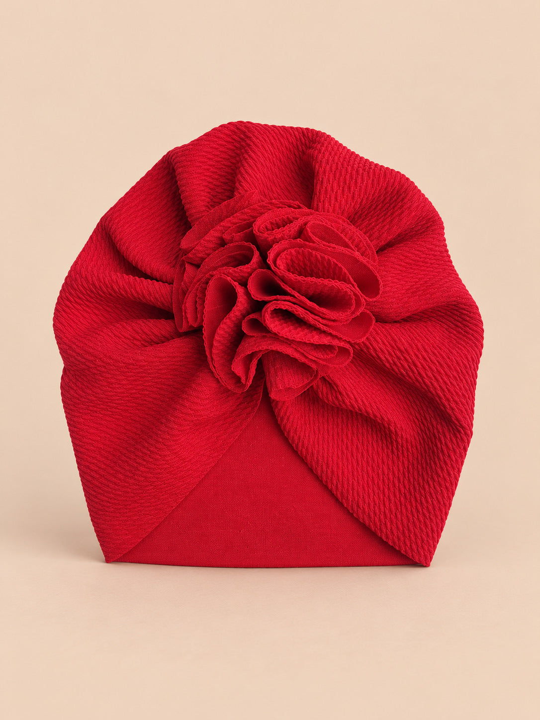 Baby-Turbanmütze mit Blume für neugeborene Mädchen – Farbvariante Rot, Ansicht von vorn