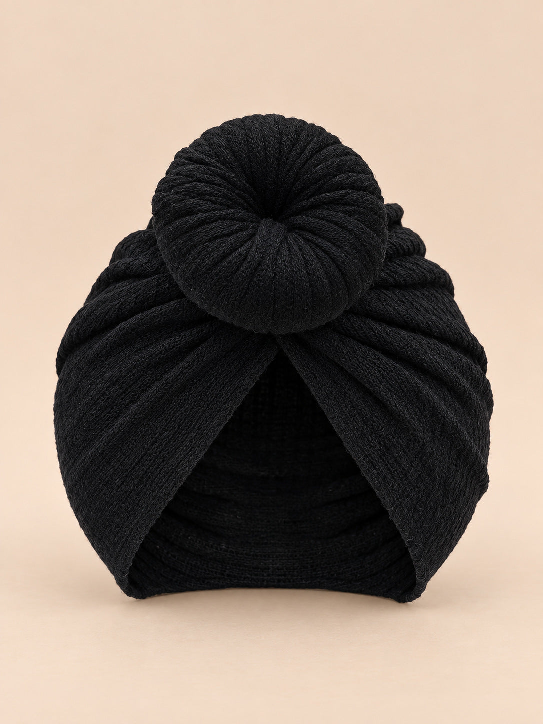 Baby-Turbanmütze für Mädchen mit Knoten im Mutter-Kind-Partnerlook – Farbvariante Schwarz, Ansicht von vorn
