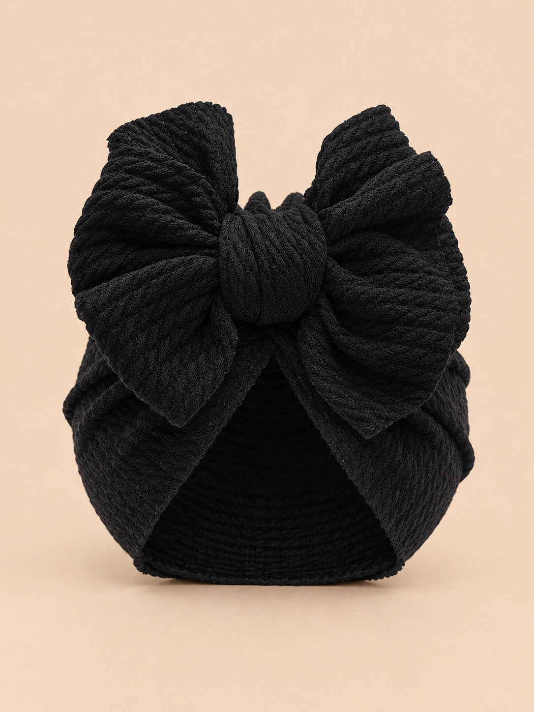 Baby-Turbanmütze für Mädchen mit Knoten im Mutter-Kind-Partnerlook – Schwarz, Vorderansicht