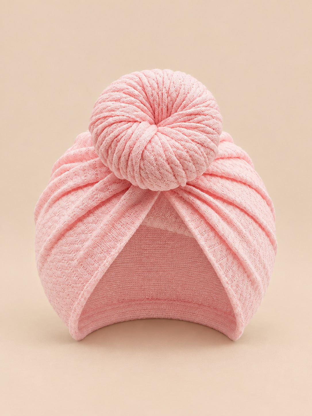 Baby-Turbanmütze für Mädchen mit Knoten im Mutter-Kind-Partnerlook – Farbvariante Rosa, Ansicht von vorn