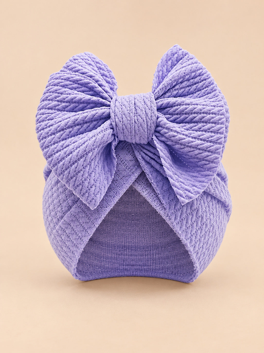 Baby-Turbanmütze für Mädchen mit Knoten im Mutter-Kind-Partnerlook – Farbvariante Violett, Ansicht von vorn