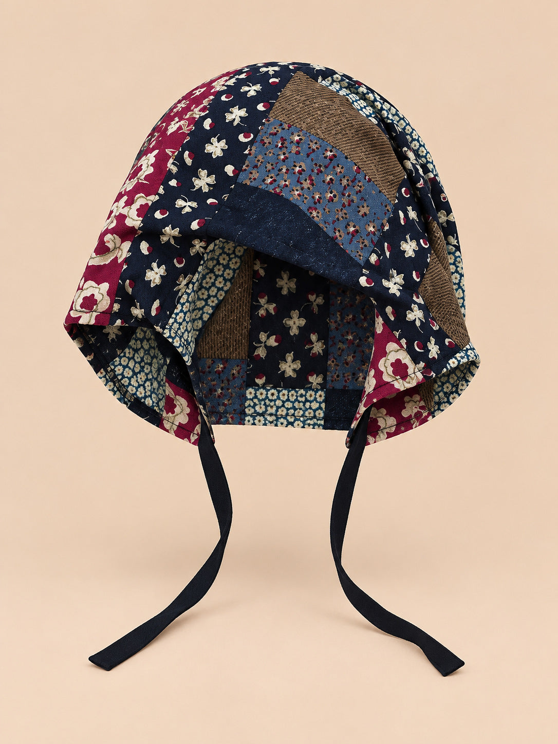 Bonnet turban femme en tissu patchwork, modèle 3, vue de face