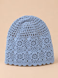 Gerippte Damen-Turbanmütze aus Netz – 6 Farben – Farbvariante Blau, Ansicht von vorn