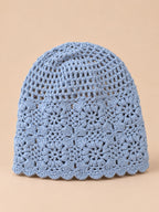 Gerippte Damen-Turbanmütze aus Netz – 6 Farben – Farbvariante Blau, Ansicht von vorn