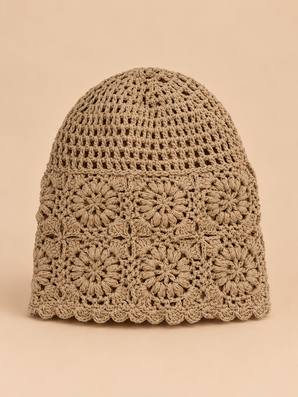 Gerippte Damen-Turbanmütze aus Netz – 6 Farben – Farbvariante Khaki, Ansicht von vorn